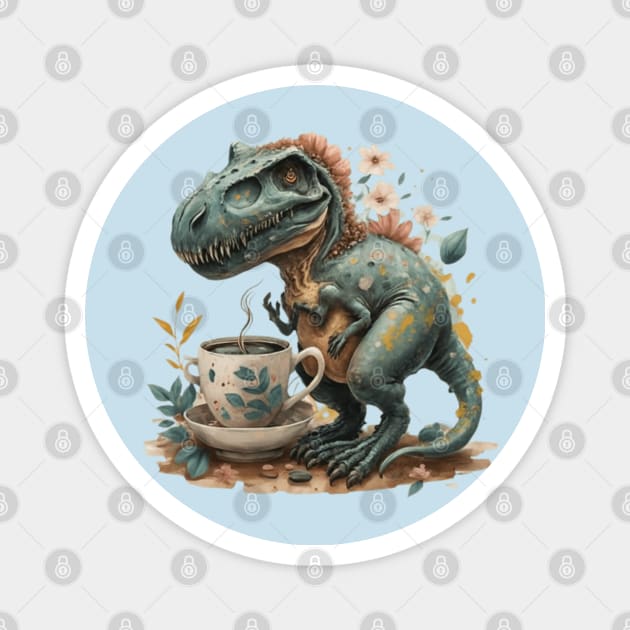 Cute dinosaur drinking coffee gift ideas, dino coffee gift, dinosaur trex having a coffee tshirt kids tee funny tees gift Magnet by WeLoveAnimals